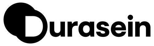 Logotipo de Durasein en blanco y negro con círculos superpuestos estilizados y texto en negrita.