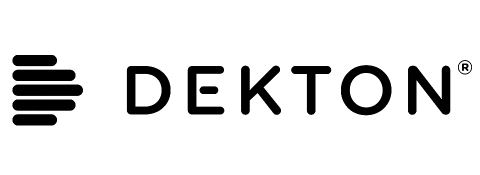 Logotipo de DEKTON con icono estilizado negro y marca denominativa negra en negrita sobre fondo blanco.