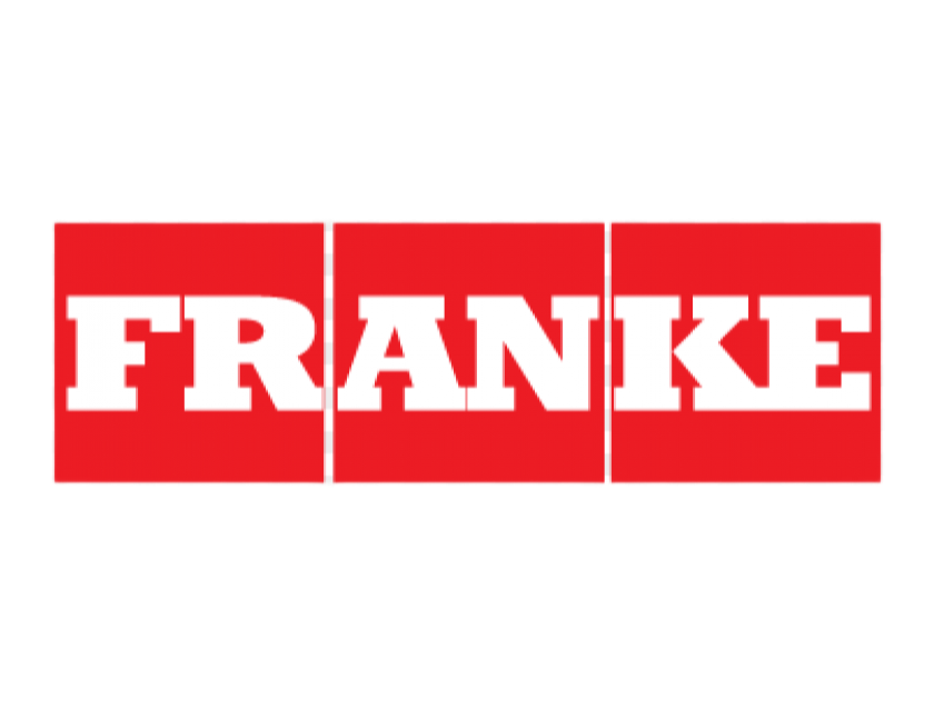 Logotipo de FRANKE en letras blancas sobre bloques rectangulares rojos