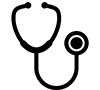 Icono de estetoscopio negro sobre fondo blanco.