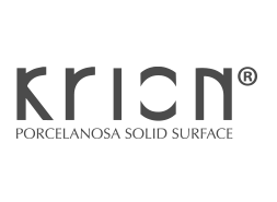 Logotipo de Krion con “PORCELANOSA SOLID SURFACE” debajo.