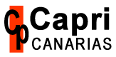 El logotipo de Capri Canarias es negro y rojo sobre fondo blanco.