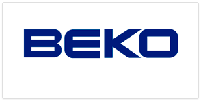 Un logotipo de Beko azul y blanco sobre un fondo blanco.
