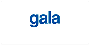 El logotipo de gala es azul y blanco sobre un fondo blanco.