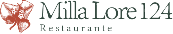 Logotipo del restaurante Milla Lore124, con un icono de mariposa coral y texto verde grisáceo sobre fondo blanco