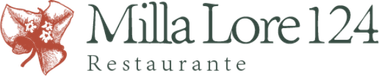 Logotipo del restaurante Milla Lore124, con un icono de mariposa coral y texto verde grisáceo sobre fondo blanco