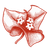 Ilustración de línea roja de tres flores y dos hojas en forma de corazón sobre un fondo blanco