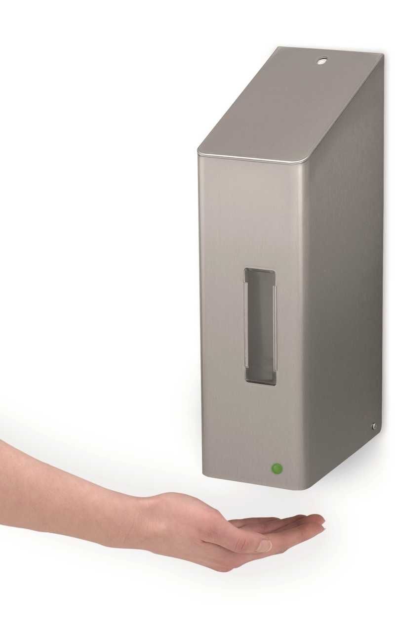 Sehr robuster und hochwertiger sensorgesteuerter Seifenspender aus Edelstahl mit Anti-Fingerprint-Beschichtung. Modulare Bestückung für Seife, Schaumseife oder Desinfektionsmittel zeichnen diesen Spender aus.