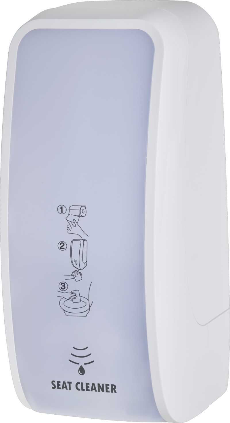 Hochwertiger und robuster sensorgesteuerter Toilettensitz-Desinfektionsspender aus ABS Kunststoff, weiss. Höchste Ergiebigkeit bei gleichzeitigem platzsparenden Volumen zeichnen diesen Spender aus.