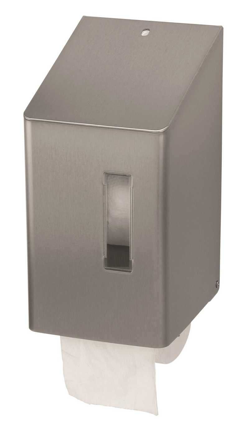 Hochwertiger und robuster Toilettenpapierspender für 2 Standardrollen aus Edelstahl mit Anti-Fingerprint-Beschichtung.