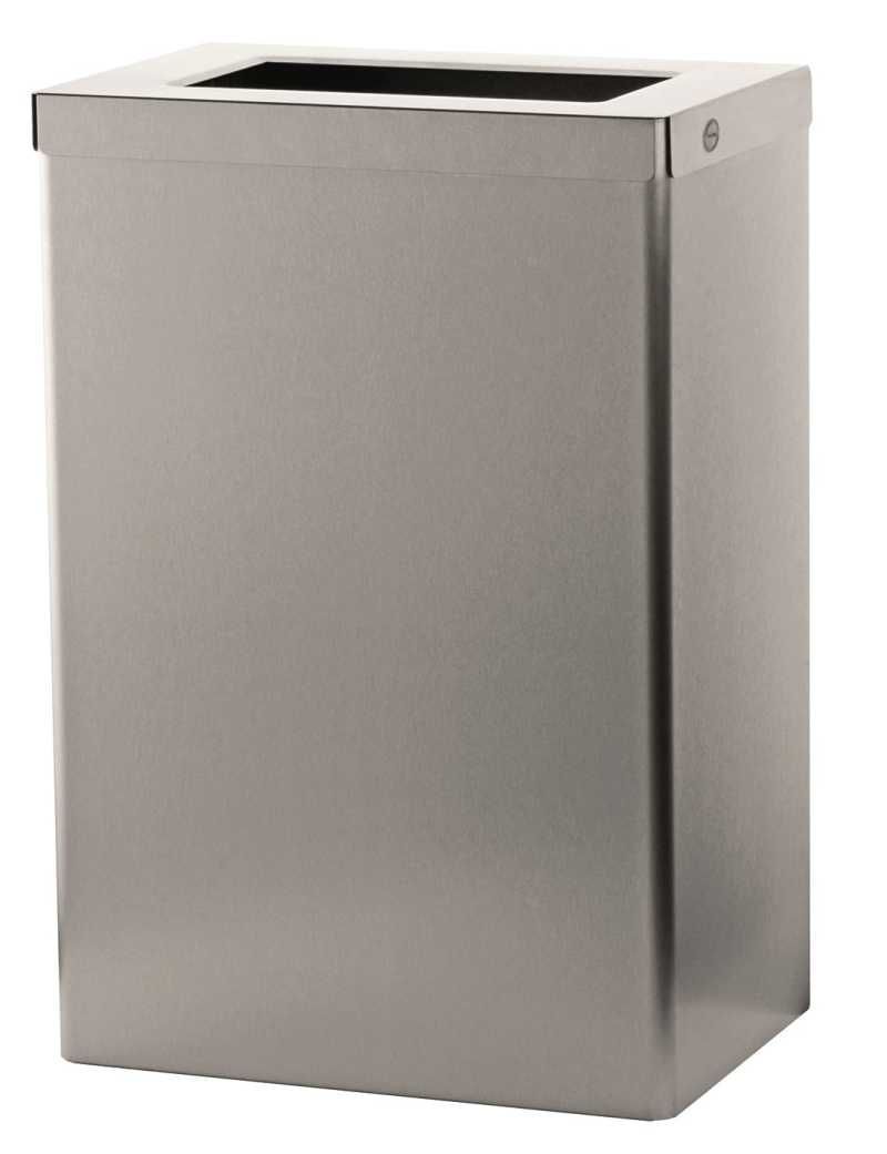 Abfallbox/Papierkorb Edelstahl mit innenliegendem Bügel zur Fixierung des Abfallbeutels, Einwurf offen, abnehmbarer Einwurfrahmen, freistehend und für die Wandmontage, Füllmenge 22 oder 50 Liter