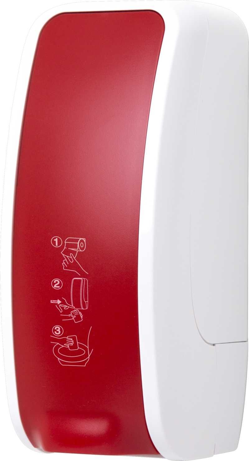 Hochwertiger und robuster Toilettensitz-Desinfektionsspender aus ABS Kunststoff, schwarz/silber. Höchste Ergiebigkeit bei gleichzeitigem platzsparenden Volumen zeichnen diesen Spender aus.