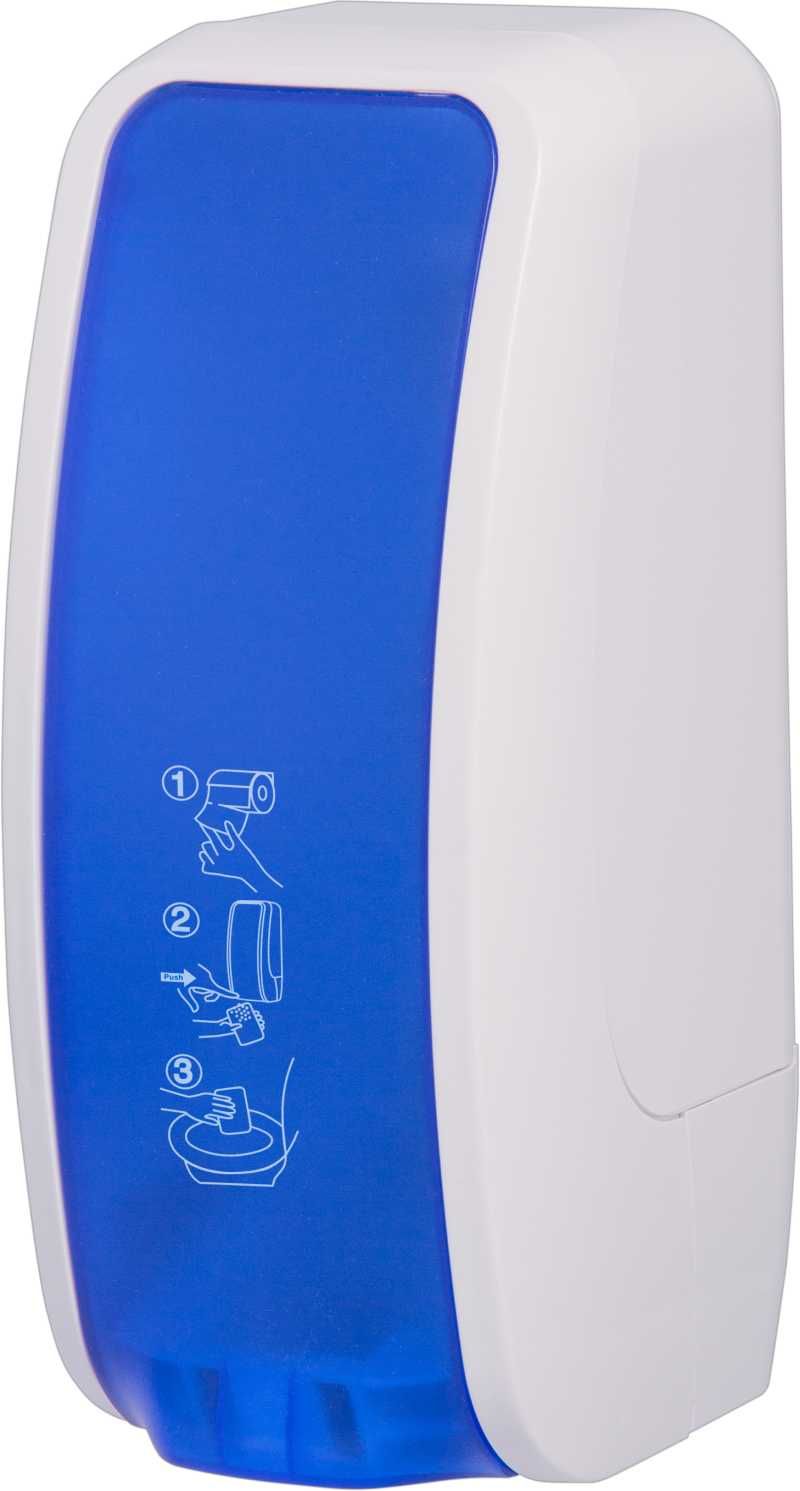 Hochwertiger und robuster Toilettensitz-Desinfektionsspender aus ABS Kunststoff, schwarz/silber. Höchste Ergiebigkeit bei gleichzeitigem platzsparenden Volumen zeichnen diesen Spender aus.