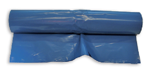 Eine Rolle aus blauem Kunststoff auf weißem Hintergrund