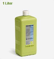 Eine grüne Flasche mit weißem Deckel auf weißem Hintergrund.
