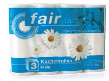 Ein Päckchen Fair-Papier mit Gänseblümchen darauf