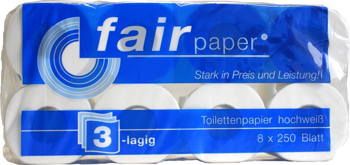 Ein Paket Toilettenpapierrollen von Fair Paper