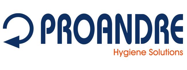Das Logo für Proandre Hygienelösungen ist blau und orange