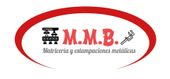 Logotipo con marco ovalado rojo; "MMB" en texto rojo