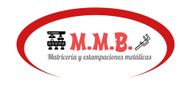 Logotipo con marco ovalado rojo; "MMB" en texto rojo