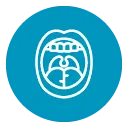 Un círculo azul con un icono blanco de la boca y la lengua de una persona.
