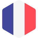 Icône hexagonale tricolore française à rayures verticales bleues, blanches et rouges