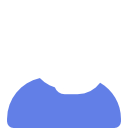 Forme arrondie bleue avec une petite découpe en forme de croissant blanc au centre supérieur