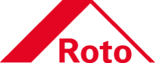 Rote Dachlinie über dem Wort „Roto“ in Rot auf weißem Hintergrund