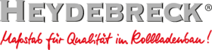 HEYDEBRECK-Logo mit rotem, handgeschriebenem deutschen Slogan auf weißem Hintergrund