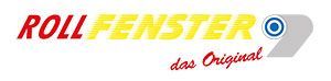 ROLL FENSTER-Logo in Rot und Gelb mit blauem Zielsymbol und grauem Schwung, Slogan „das Original“