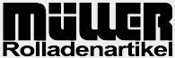 Schwarz-weißes Logo mit der Aufschrift „Müller Rolladenartikel“ und stilisiertem Text