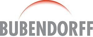 BUBENDORFF-Logo in Grau mit einem roten Bogen über dem Text