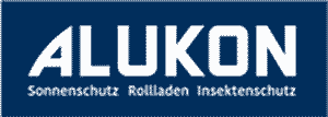 Blue ALUKON logo with white text and subtitle “Sonnenschutz Rollladen Insektenschutz”