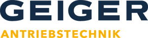 GEIGER Antriebstechnik Logo in dunkelblauer und orangefarbener Schrift auf weißem Hintergrund
