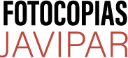 El logotipo de fotocopias javipar es negro y rojo sobre fondo blanco.