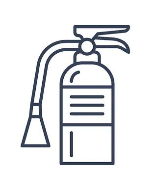 Un dibujo lineal de un extintor de incendios sobre un fondo blanco.