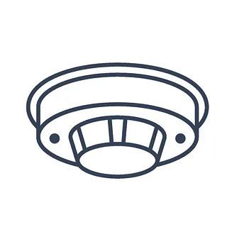 Un dibujo lineal de un detector de humo sobre un fondo blanco.