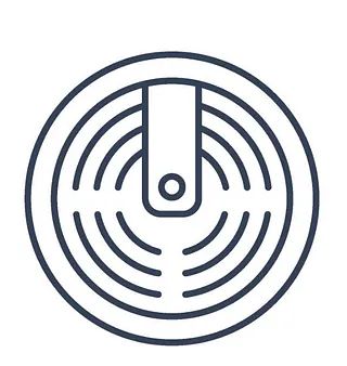 Un dibujo lineal de un objeto circular con un agujero en el medio.