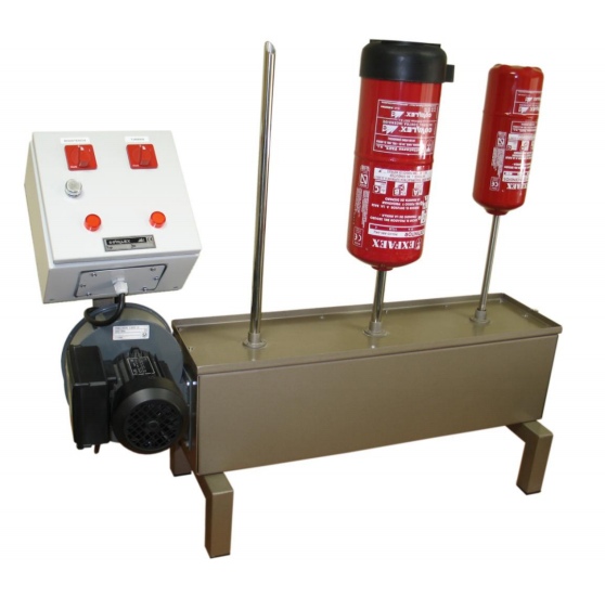 Una máquina con una botella roja que dice extintor de incendios.