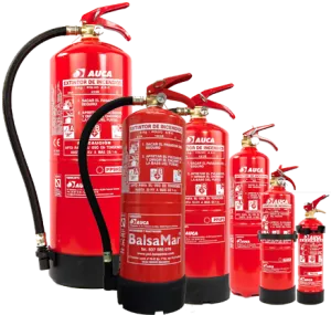 Un grupo de extintores rojos con la palabra balsamar en ellos.
