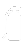 Un dibujo en blanco y negro de un extintor de incendios con una manguera larga.