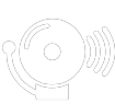 Un dibujo en blanco y negro de un CD del que salen ondas.