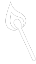 Un dibujo en blanco y negro de un fósforo con una llama encima.
