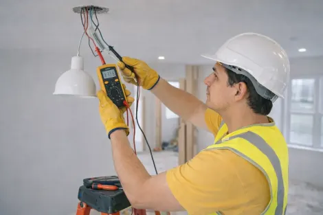 herramienta para manipular cables eléctricos conectados a un interruptor de pared dentro de una caja.