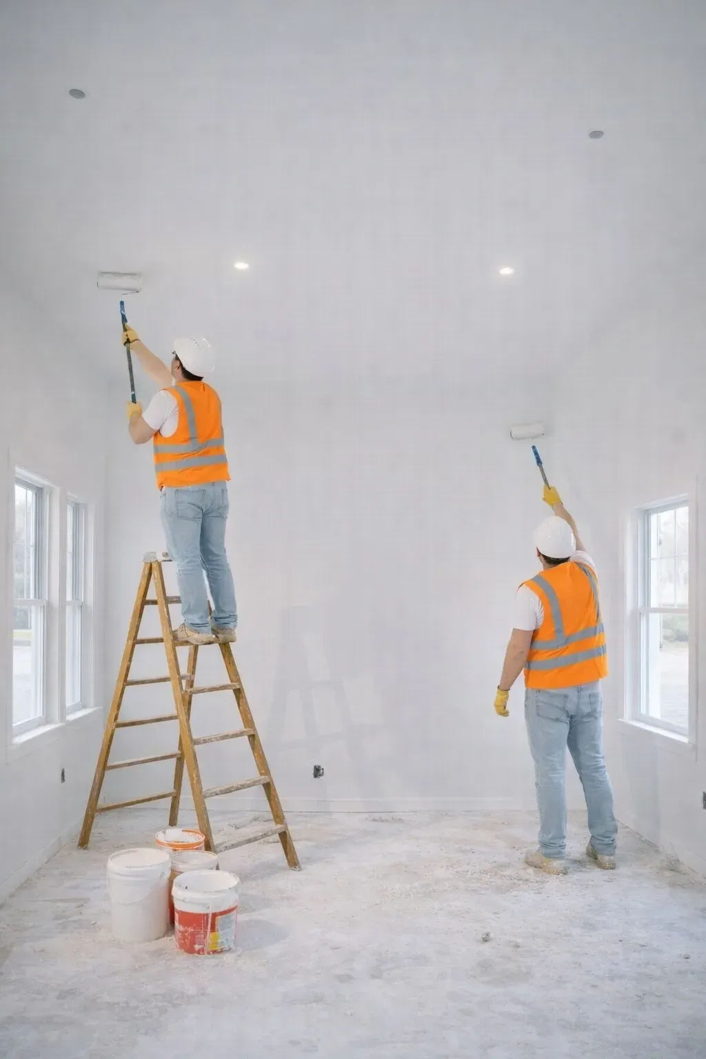 Una habitación sin terminar, en construcción, con paredes grises al descubierto