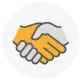 Un icono de apretón de manos amarillo y blanco sobre un fondo blanco.