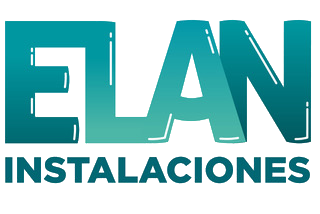 A blue and white logo for elan instalaciones