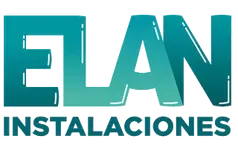 A blue and white logo for elan instalaciones