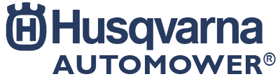 Husqvarna Automower Logo. Dunkelblauer Text und Symbol auf weissem Hintergrund.