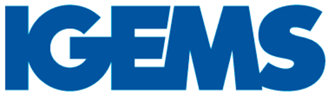 Ein blau-weißes Logo für ICEMS auf weißem Hintergrund